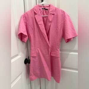 Pink Short-Sleeve Blazer Dress